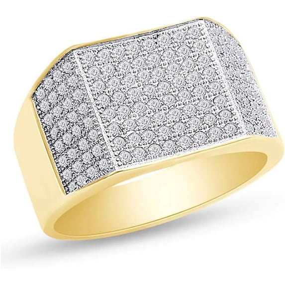 Sparkling White Diamond Cluster Wedding Anniversary Band Ring For Men In 925 Sterling Silver With 14K Yellow Gold Finish