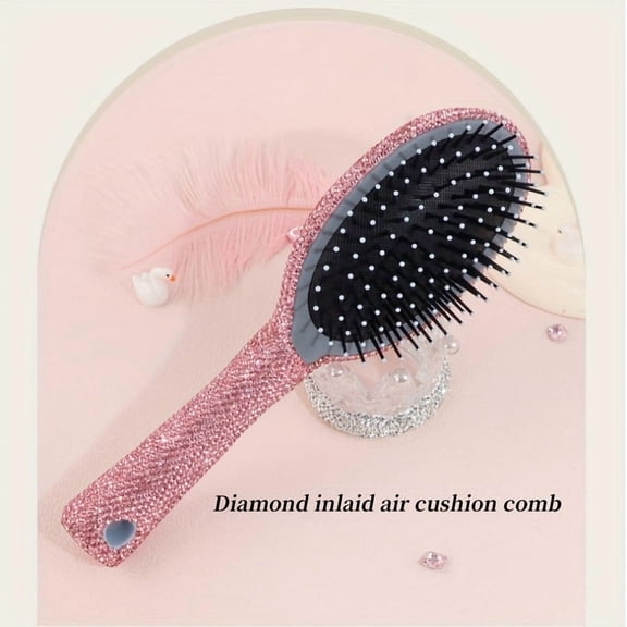 Sparkling rhinestone cushion hairbrush, anti-static long-handled comb, made of plastic, suitable for all hair types, comes with a creative home massage comb.