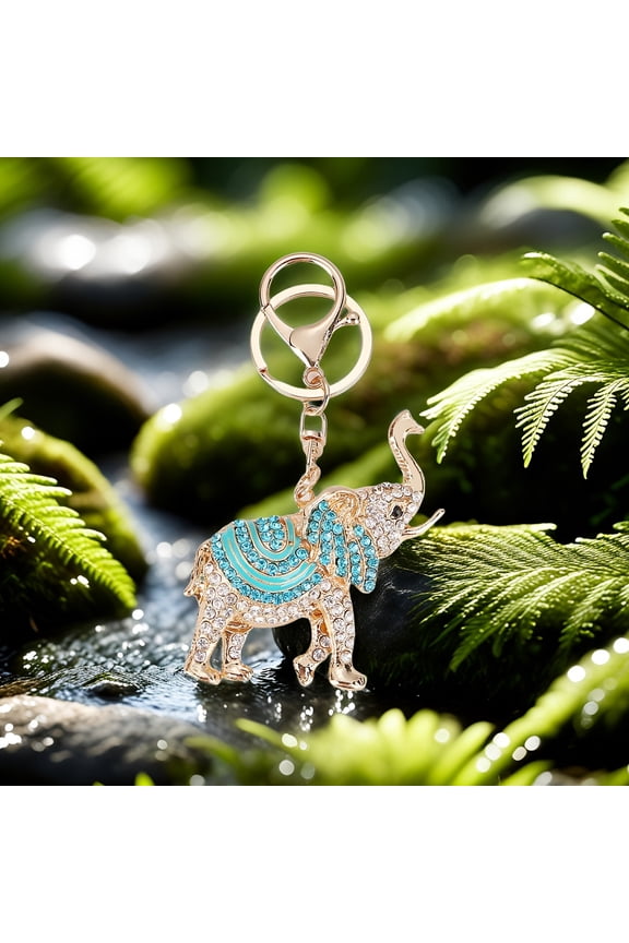 Sparkling rhinestone elephant keychain - Elegant animal design women's keychain, zinc alloy gift creativity
