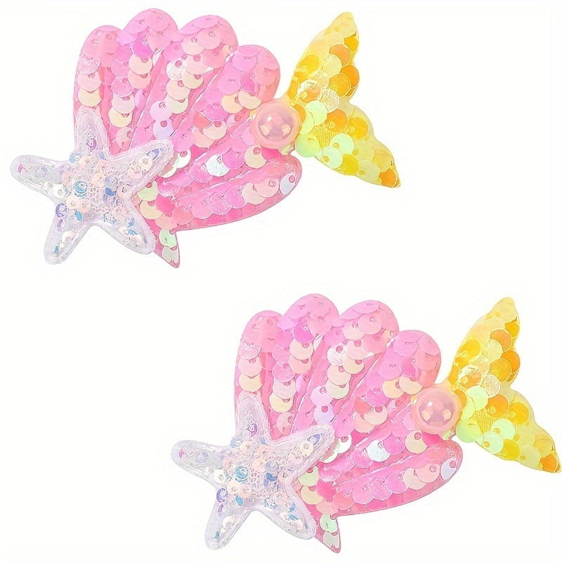 Sparkling tails and shell hair clips - colorful sequin handmade accessories, pearl decoration, party essentials