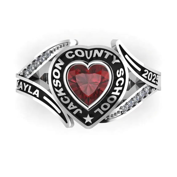 SparklingJewellryArt - Customized High School Class Ring, Graduation Ring for Students, College or University Jewelery, Senior Gift - Two Tone Heart Birthstone Class Ring