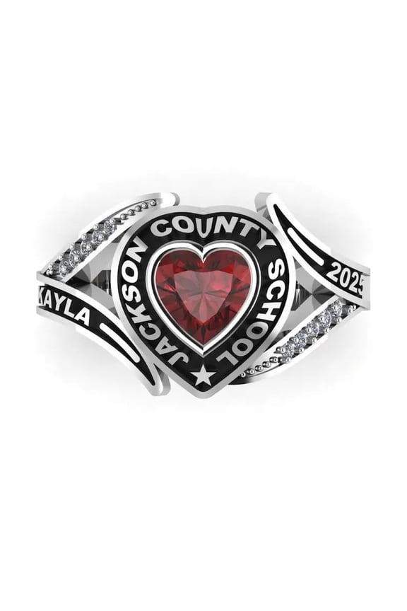 - Customized High School Class Ring, Graduation Ring for Students, College or University Jewelery, Senior Gift - Two Tone Heart Birthstone Class Ring