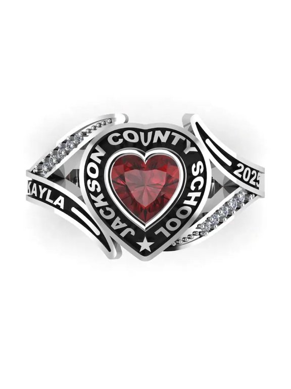 - Customized High School Class Ring, Graduation Ring for Students, College or University Jewelery, Senior Gift - Two Tone Heart Birthstone Class Ring