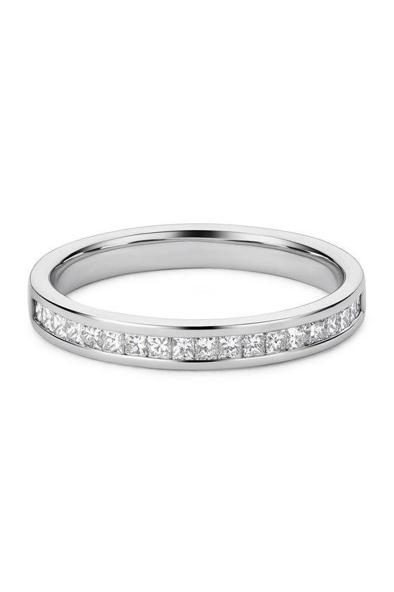 SparklingSplendor 1/2 Carat Channel Set Princess Cut Moissanite Diamond Wedding Band Ring in 925 Sterling Silver