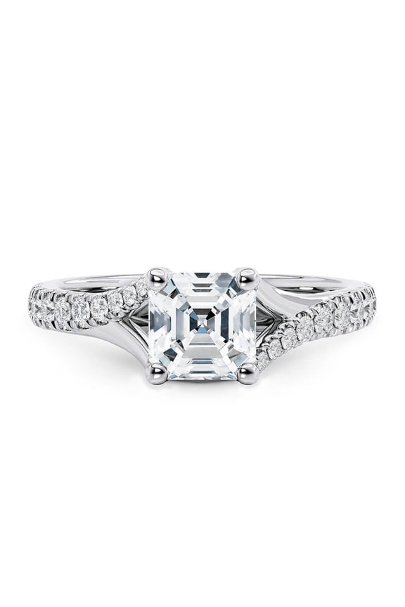 SparklingSplendor 1.5 Ct Asscher cut Moissanite Diamond Engagement A half-set split diamond band – 925 Sterling Silver for Women