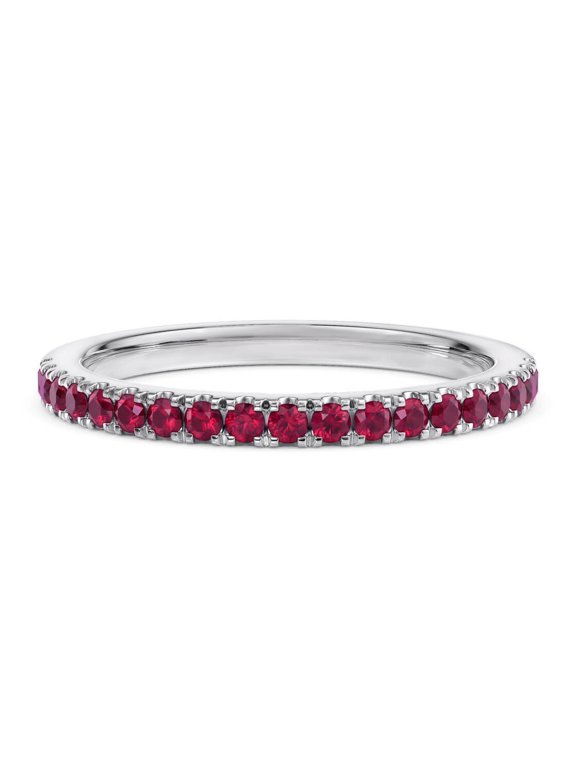 SparklingSplendor Fiery flickers of rubies embellish our Vogue Half Eternity Band Ring in 925 Sterling Silver for Women