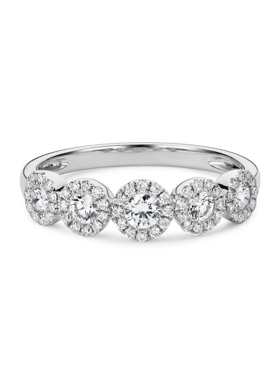 SparklingSplendor Five centre diamonds Half Eternity Moissanite Band Ring in 925 Sterling Silver for Her