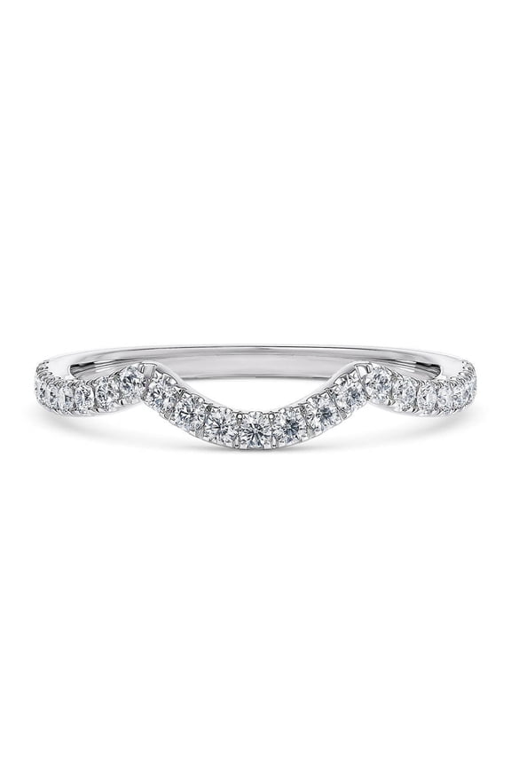 SparklingSplendor Solid 925 Sterling Silver Moissanite Diamond 1.6MM Chevron Half Eternity Stackable Wedding Anniversary Band Ring