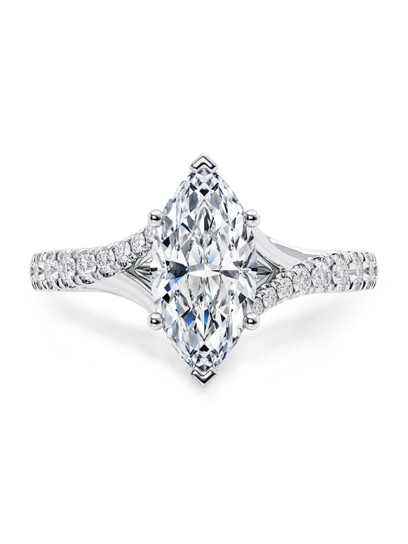 SparklingSplendor Split Shank 1.5 Ct Marquise Moissanite Diamond Ring with Accent Stones – 925 Sterling Silver for Her