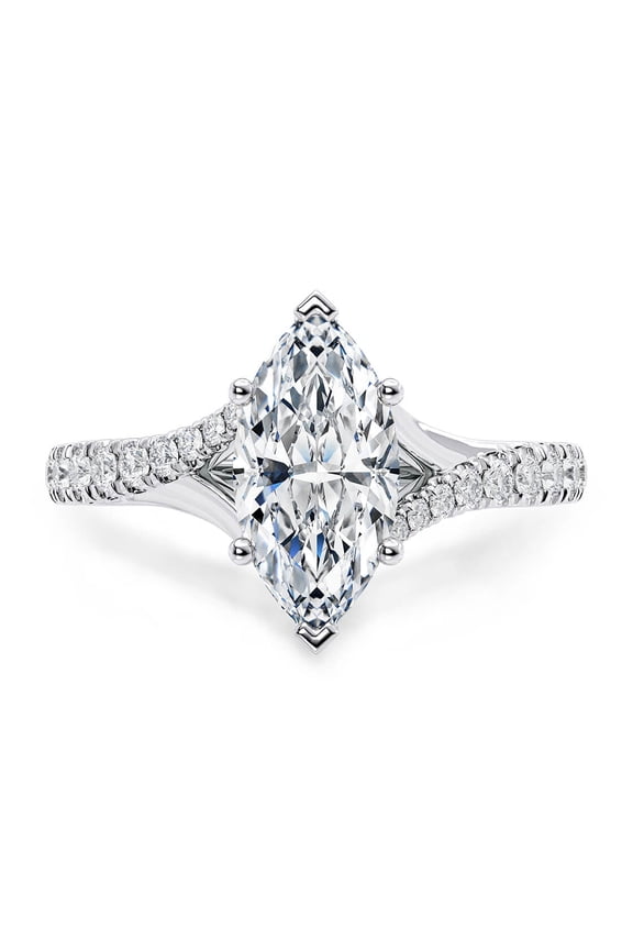 SparklingSplendor Split Shank 1.5 Ct Marquise Moissanite Diamond Ring with Accent Stones – 925 Sterling Silver for Her
