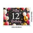 thumbnail image 1 of Sparkly 12th Birthday Backdrop Banner with Crown Balloons and Stars Party Supplies Photography Props Birthday Decoration Happy Birthday Decor Background for Photo Booth Party Decorations, 1 of 7