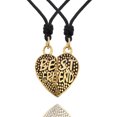 thumbnail image 1 of Sparkly Best Friends Heart Puzzle Gold Brass Charm Necklace Pendant Jewelry With Cotton Cord, 1 of 1