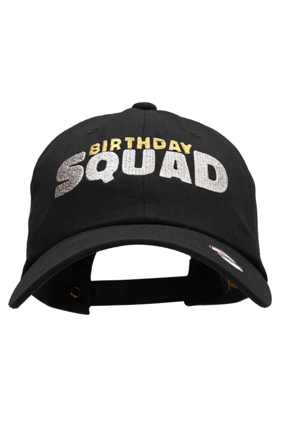 Sparkly Birthday Squad Embroidered Unstructured Cotton Twill Washed Cap - Black OSFM