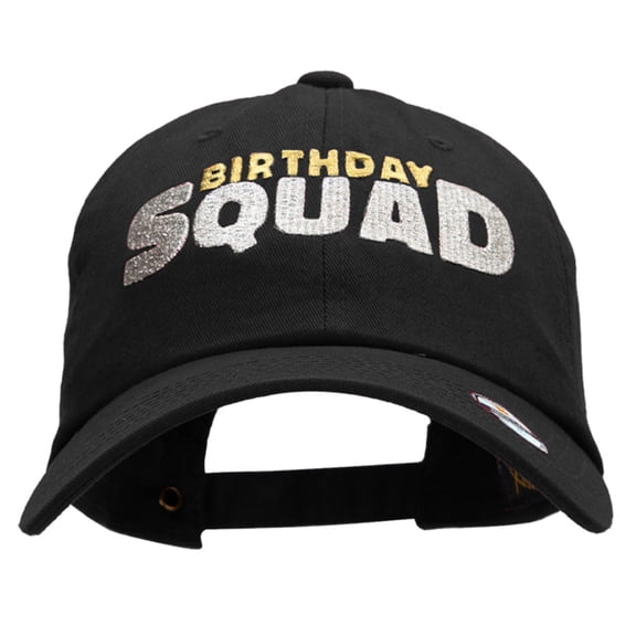 Sparkly Birthday Squad Embroidered Unstructured Cotton Twill Washed Cap - Black OSFM