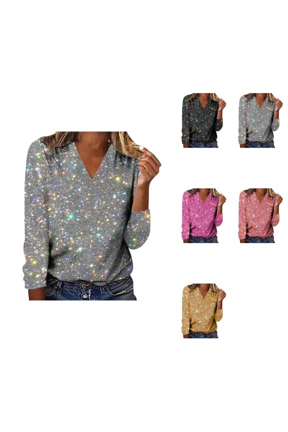 Sparkly Boho Print Long Sleeve Tunic Top for Women – Crew Neck Pullover Blouse, Fall 2025 Trendy Sweatshirt Style Ladies Casual Shirt