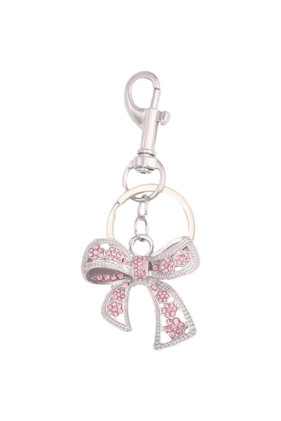 Sparkly Bow Bag Charm Keychain - Rhinestone Bow Key Chain for Women - Cute Purse Handbag Charms Accessories