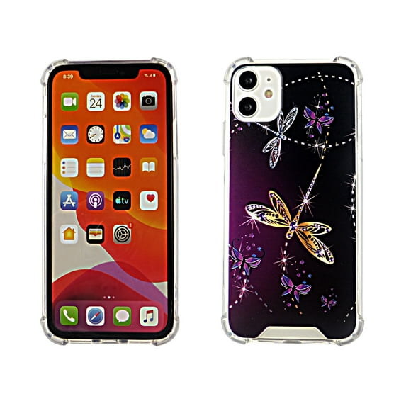 Sparkly Butterfly Case for iPhone 11 ONLY 6.1'' 4 Cushion Corners TPU Bumper + Hard Acrylic Back Shockproof Scratch-Resistant Cover for Girls Women Teen