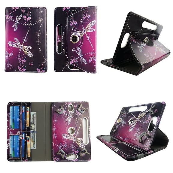 Sparkly Butterfly Universal Case for Tablet 9.6-10.5 360 Rotating Folio Stand Protector Pu Leather Cover Travel e-reader Cases Card Cash Slots Multiple Viewing Angles