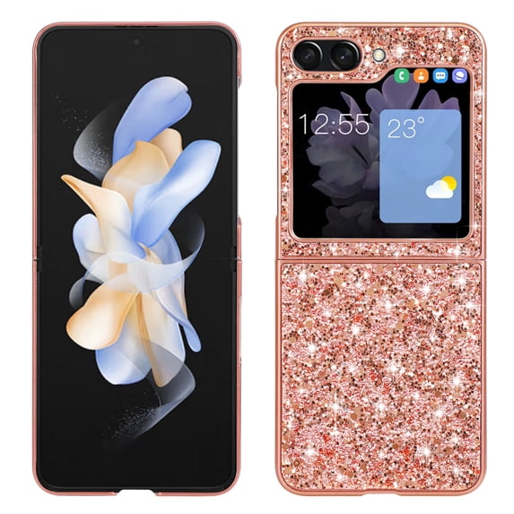 Sparkly Case for Samsung Galaxy Z Flip 5 5G, Slim Glitter Phone Case for Women Girls Slim Thin Cover Rugged Shockproof Protective for Samsung Galaxy Z Flip 5 5G 2023 Case Crystal, Rosegold