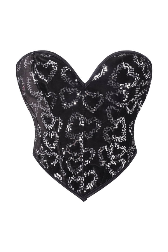 Sparkly Corset Tops for Women Strapless Glitter Sequin Fishbone Bustier Cropped Tube Tops Hourglass Shaper for Festival Night Club Black XL