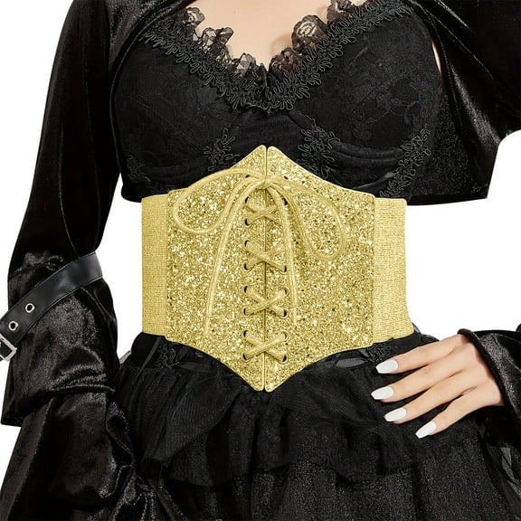 Sparkly Corsets Belt Tops Womens Lace up Halloween Costume Waist Cincher Belt Bustiers Corsets One Size