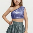 thumbnail image 1 of Sparkly Cropped Tank Tops for Girls Trendy One Shoulder Sleeveless Camisoles Size 3-16 Junior Teens Pullover Solid Shiny Performance Vests, 1 of 3