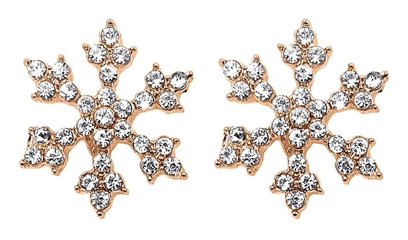 Sparkly Crystal Silver Plated Snowflake Stud Earrings for Girls, Teens