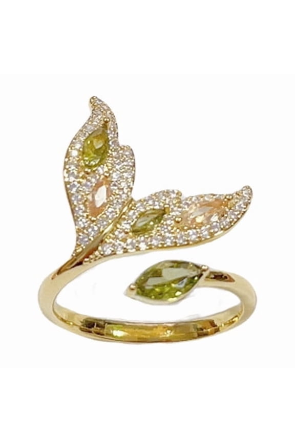 Sparkly Cubic Zirconia Fishtail Open Statement Ring for Women Mermaid Tail Wrap Adjustable Band Rings Vintage Finger Bands Jewelry