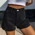 thumbnail image 1 of Sparkly Denim Shorts Womens High Waisted Rhinestone Striped Loose Fitting Washed Jean Shorts Black S, 1 of 5