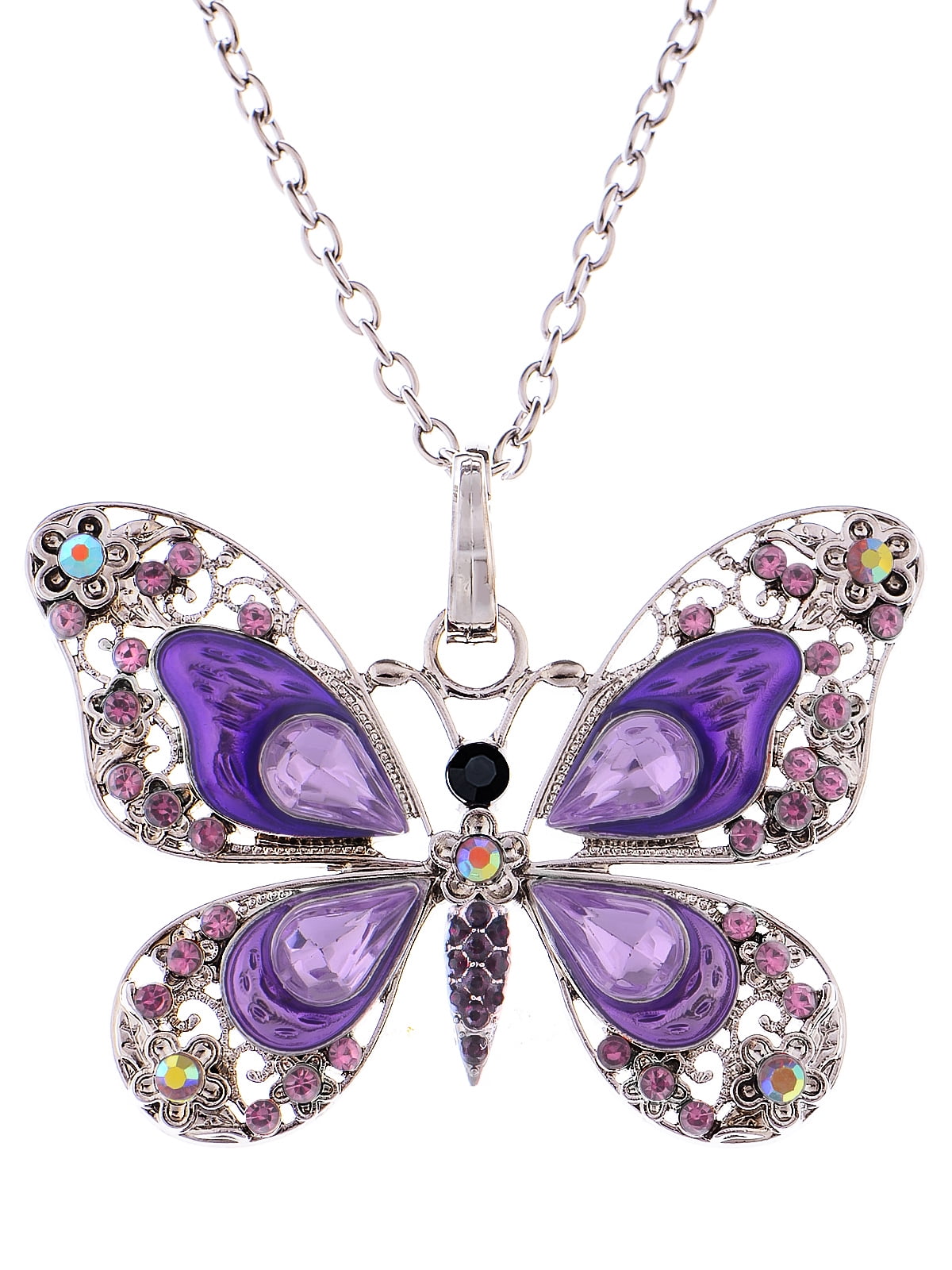 【BLACKPURPLE】Black Purple 5P Blue Butterfly Necklace Acrylic Purple Butterfly Necklace Pendant Novelty Insects