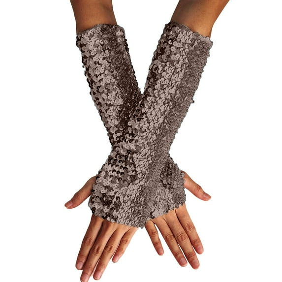 Sparkly Evening Gloves for Women - Stretchy Metallic Party Accessory, Stage/Performance (Glam & Bold) Under 5$, Yubnlvae Stylish Glitter Gloves Sequin Long Gloves , Khaki, One Size