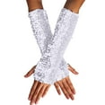 thumbnail image 1 of Sparkly Evening Gloves for Women - Stretchy Metallic Party Accessory, Stage/Performance (Glam & Bold) Under 5$, Yubnlvae Stylish Glitter Gloves Sequin Long Gloves , White, One Size, 1 of 6