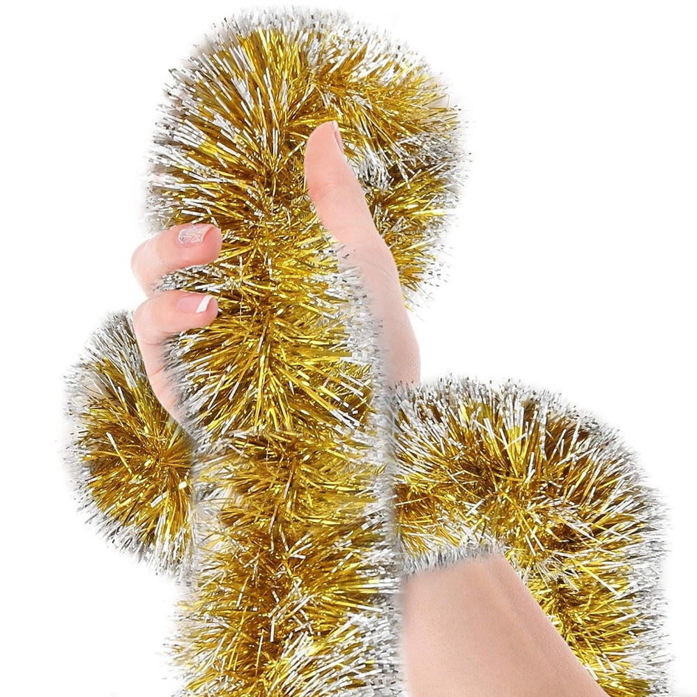 Sparkly Extra Thick Snowy Tinsel Garlands 3 Strands x 6.6 ft (Gold