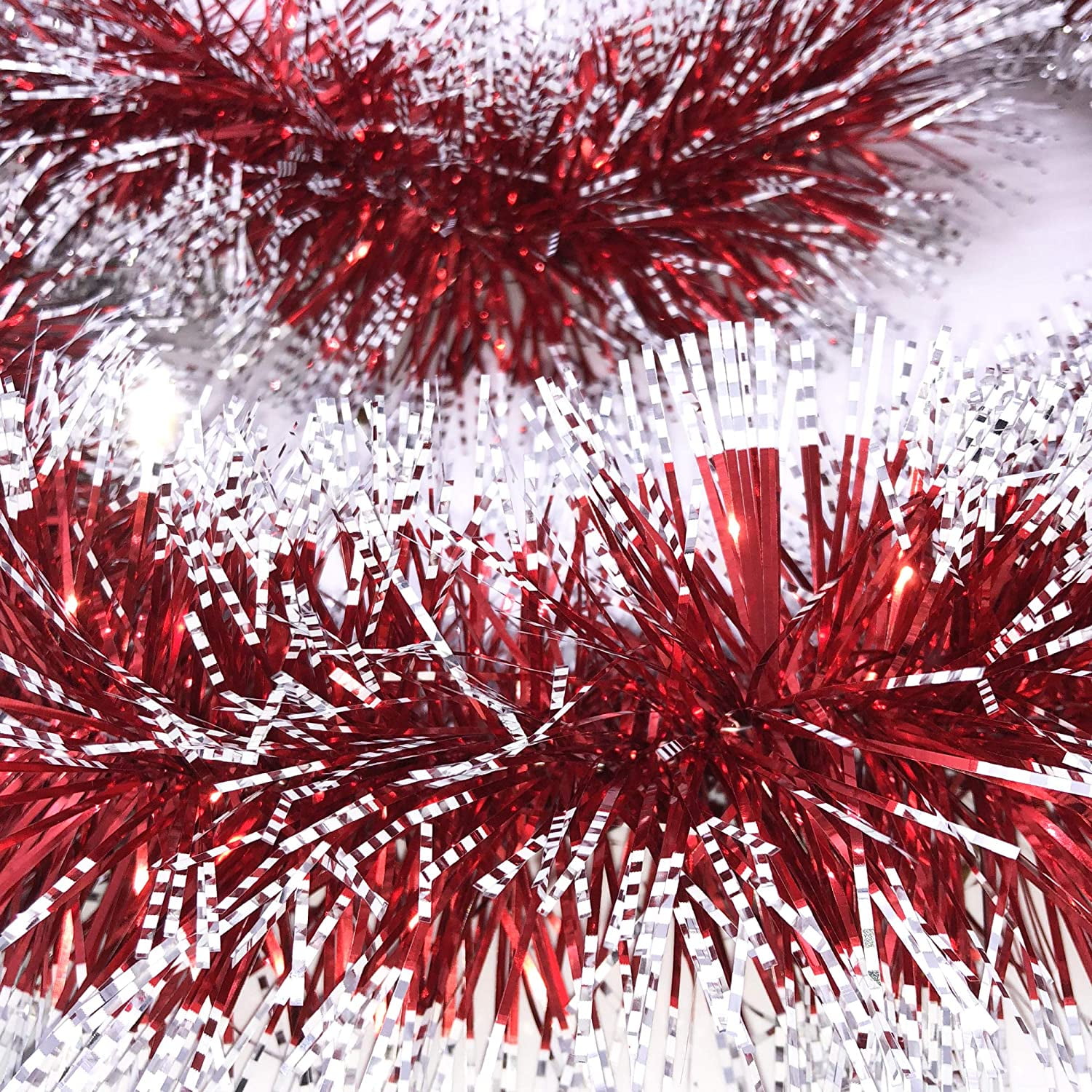 Sparkly Extra Thick Snowy Tinsel Garlands - 3 Strands x 6.6 ft (Red)