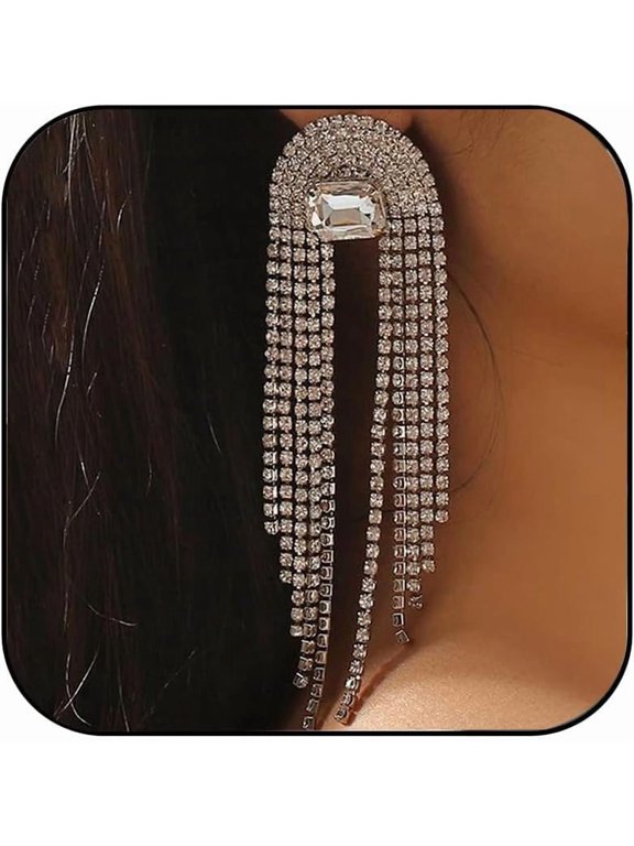 Sparkly Fine Rhinestone Tassel Earrings suitable for Women Statement Prom Jewelry Long Dangle Earrings for Women Cocktail Dresses Accessories[d196]