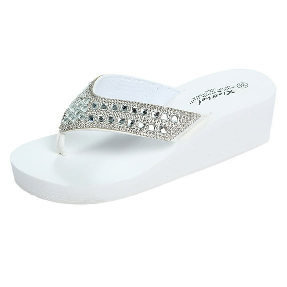 Sparkly Flip Flops for Women Size 11 Beach Summer Rhinestones Flip Casual Wedges Shoes Women's Flops Fashion Slippers Women's slipper