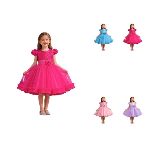 Sparkly Floral Tutu Dress for Girls, Short Sleeve with Glitter Embellishments, for Birthday Parties, Pageants, Weddings, and Princess Celebrations â Toddler & Baby Girl Gown