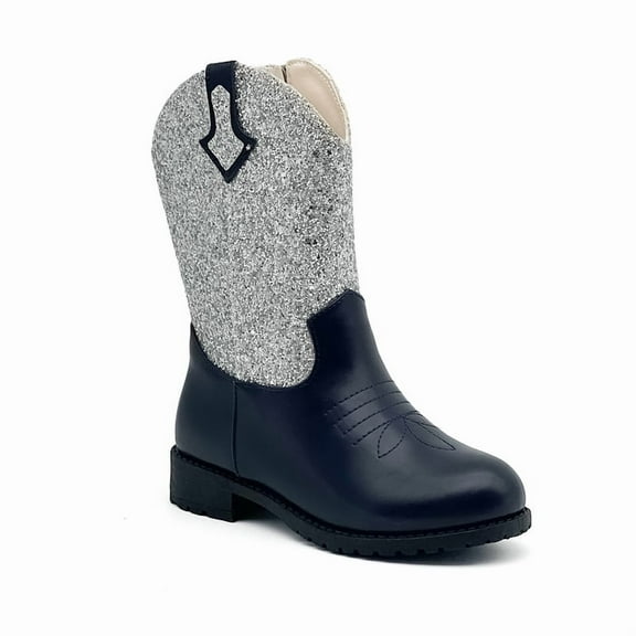 Sparkly Girls Cowgirl Boots Unisex Child Mid Calf Glitter Toddler Cowboy Boot Little Big Kids Western Riding Shoes
