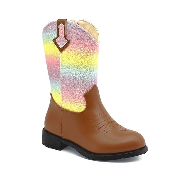 Sparkly Girls Cowgirl Boots Unisex Child Mid Calf Glitter Toddler Cowboy Boot Little Big Kids Western Riding Shoes
