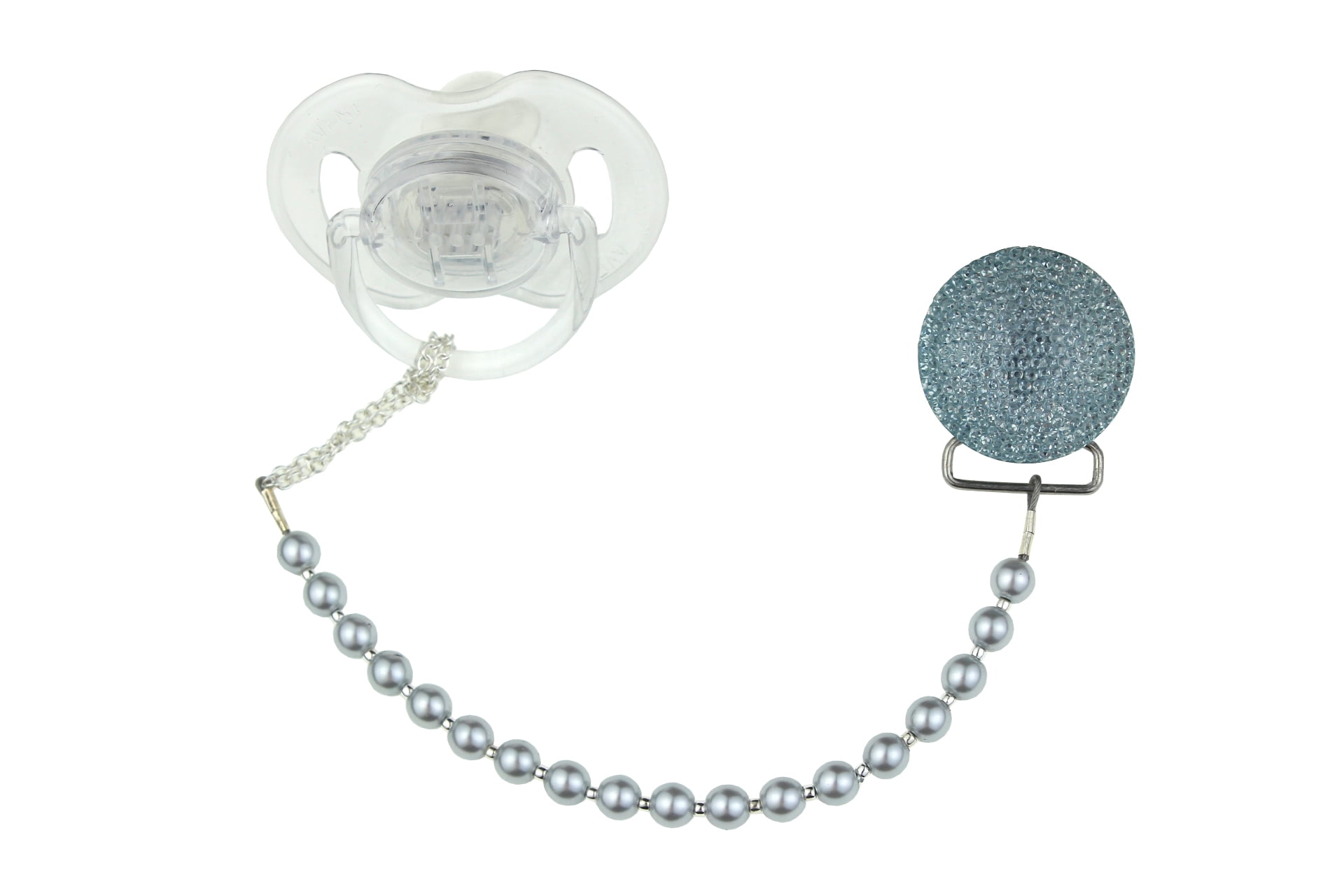 Sparkly Glitter Crystal with Swarovski Crystals & Matching Pearl Pacifier Clip