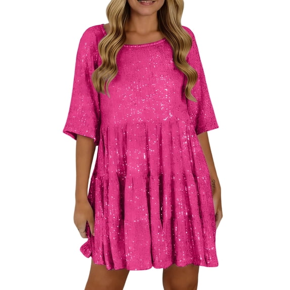 Sparkly Glitter Dress, Babydoll Dress Short Flowy Tiered Dress for Women Party Club Night