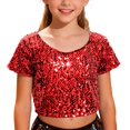thumbnail image 1 of Sparkly Glitter Performance Tee For Girls And Boys Cheerleading Short Sleeve Top Festive Party Stage Show Tween Kids Summer Soft Comfy Cute Basic Tees, 1 of 4