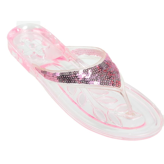 Sparkly Glitter Pink Jelly Flip Flop Sandals Women's Thong - Medium (7-8)