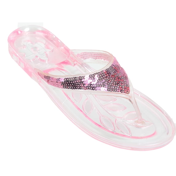 Sparkly Glitter Pink Jelly Flip Flop Sandals Women's Thong - Small (5-6)