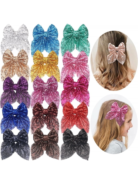 Sparkly Glitter Sequin Hair Bows for Girls Toddlers Kids Children Teenage