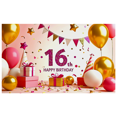 thumbnail image 1 of Sparkly Glittery 16th Birthday Banner Background with Balloons Stars and Gifts Party Supplies Photography Props for Birthday Party Celebrations Decorations Happy Birthday Event Backdrop, 1 of 8