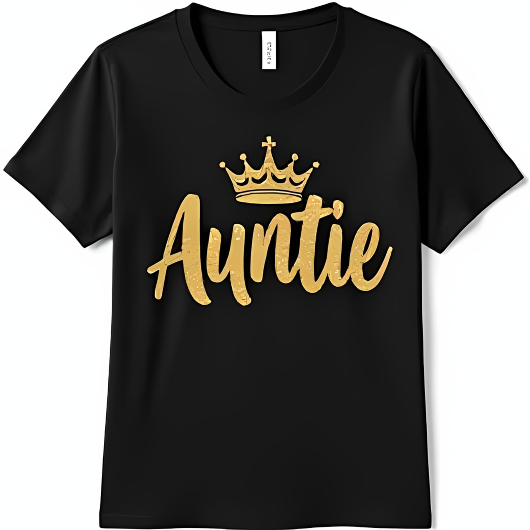 Sparkly Gold Crown Auntie Black T-Shirt for Women Classic Short Sleeve