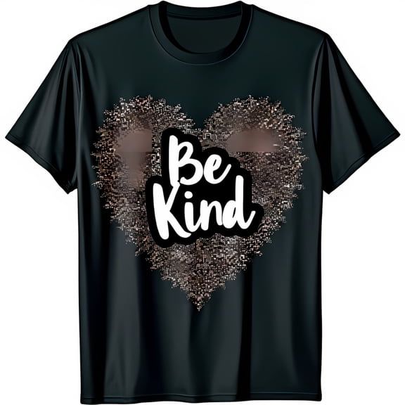 Sparkly Gold Heart Be Kind Graphic Black Short Sleeve T-Shirt for Women