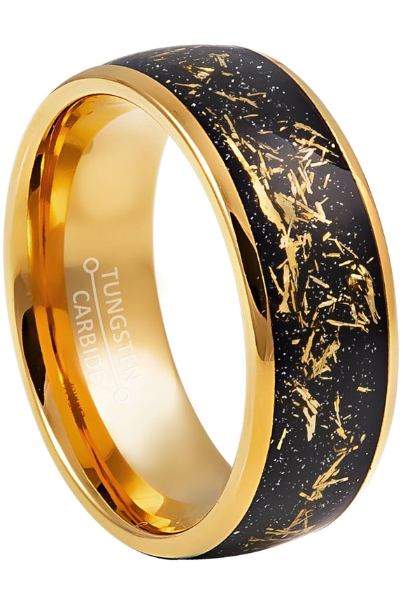 Cosmic Galaxy Ring 8mm Dome Gold Tungsten Mens Wedding Band
