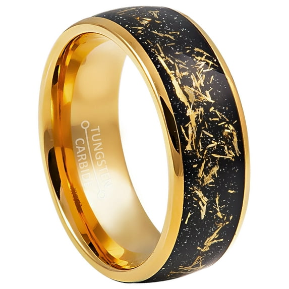 Jewelry Avalanche Cosmic Galaxy Ring 8mm Dome Gold Tungsten Mens Wedding Band